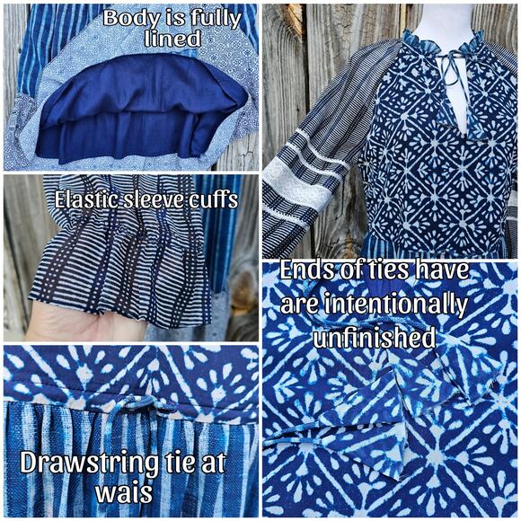 Tier Patchwork Dress Susan Tunic Hemant & Nandita Anthro Size S Blue Ruffle Lace - Picture 6 of 10